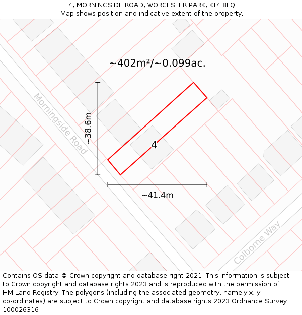 4, MORNINGSIDE ROAD, WORCESTER PARK, KT4 8LQ: Plot and title map