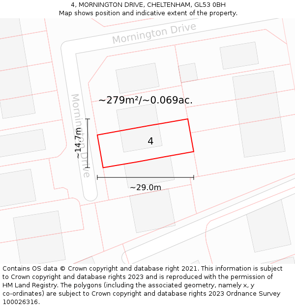 4, MORNINGTON DRIVE, CHELTENHAM, GL53 0BH: Plot and title map