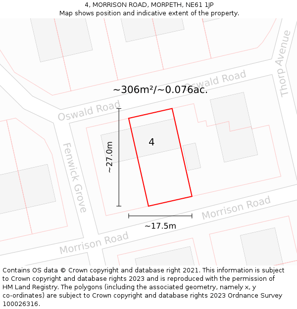 4, MORRISON ROAD, MORPETH, NE61 1JP: Plot and title map