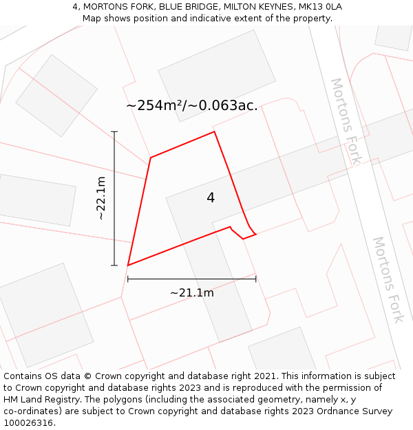 4, MORTONS FORK, BLUE BRIDGE, MILTON KEYNES, MK13 0LA: Plot and title map