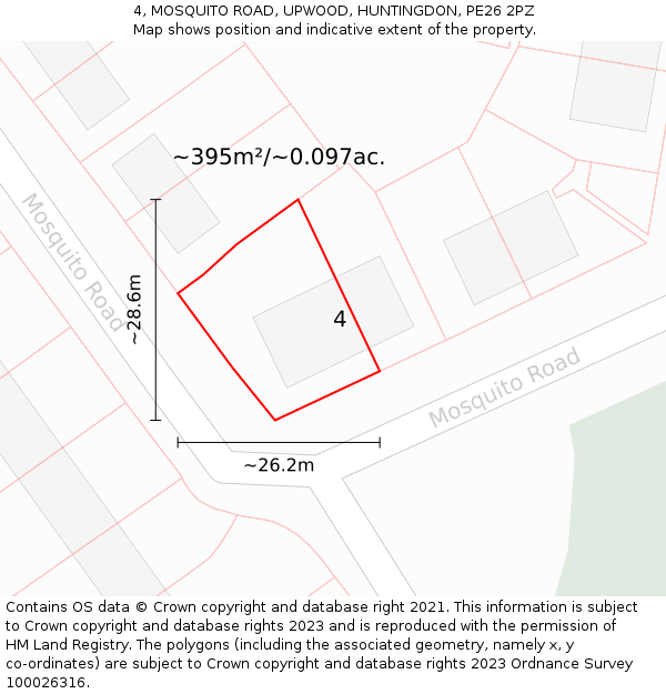 4, MOSQUITO ROAD, UPWOOD, HUNTINGDON, PE26 2PZ: Plot and title map