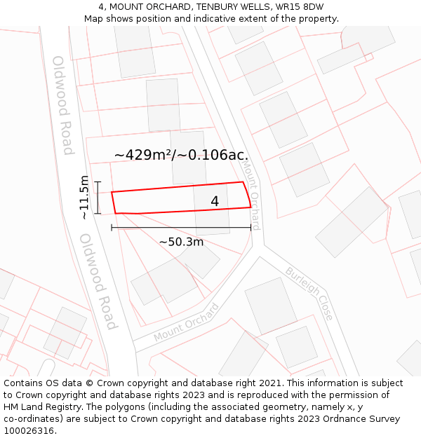 4, MOUNT ORCHARD, TENBURY WELLS, WR15 8DW: Plot and title map