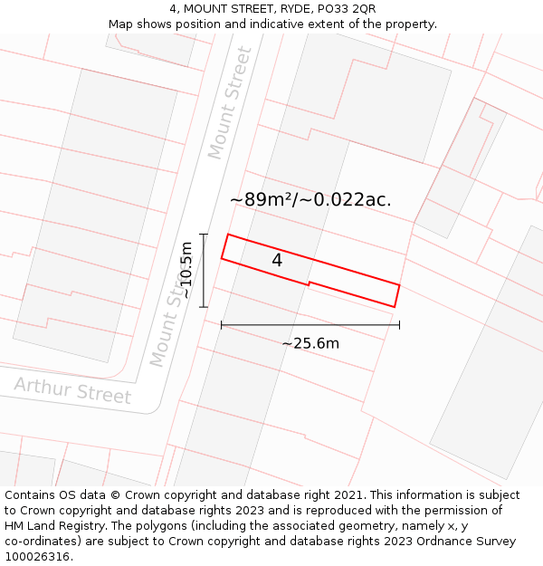 4, MOUNT STREET, RYDE, PO33 2QR: Plot and title map