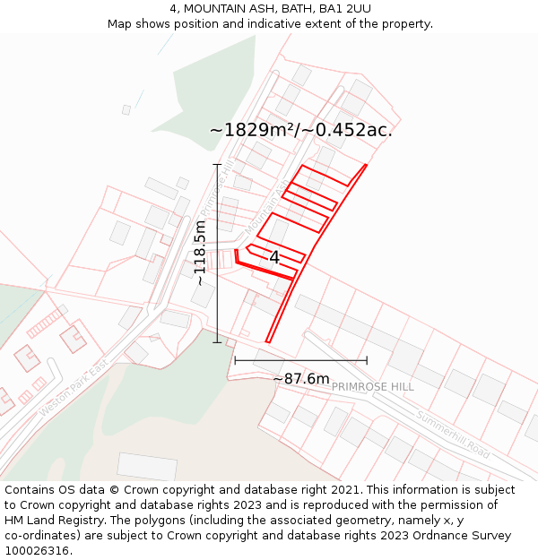 4, MOUNTAIN ASH, BATH, BA1 2UU: Plot and title map