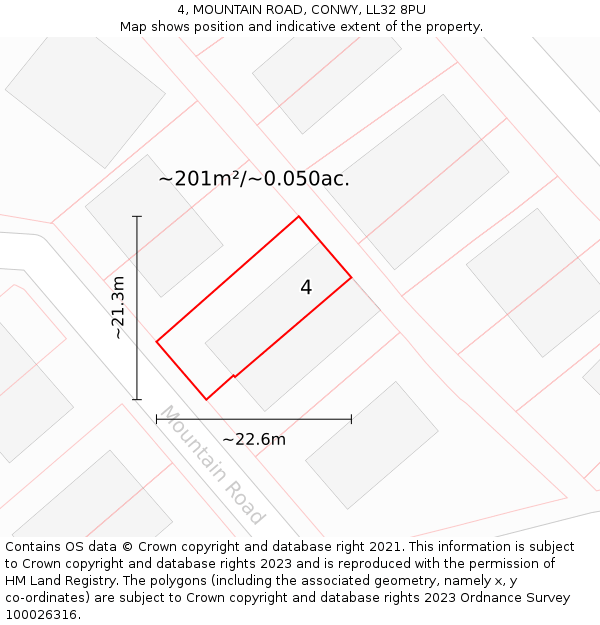 4, MOUNTAIN ROAD, CONWY, LL32 8PU: Plot and title map