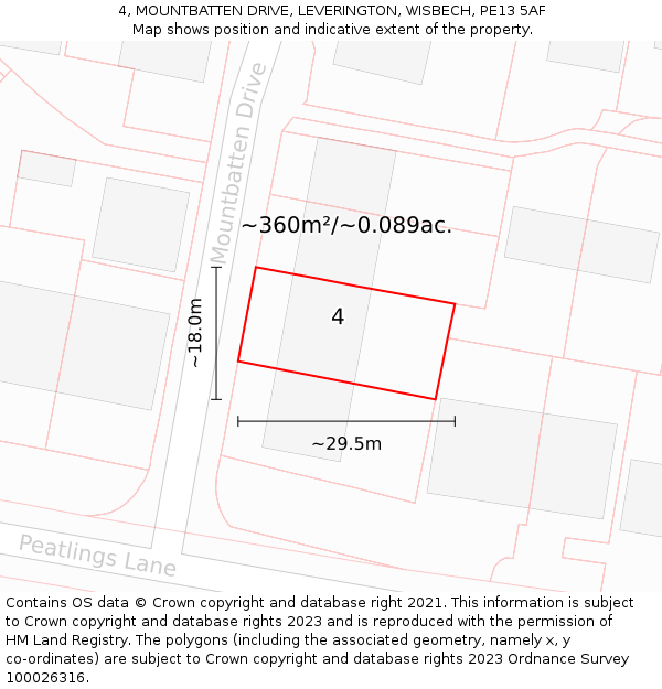 4, MOUNTBATTEN DRIVE, LEVERINGTON, WISBECH, PE13 5AF: Plot and title map