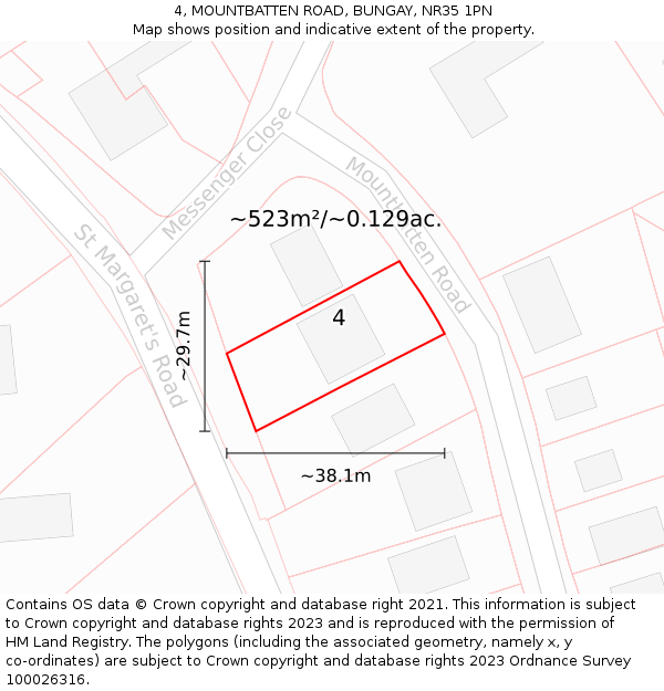 4, MOUNTBATTEN ROAD, BUNGAY, NR35 1PN: Plot and title map