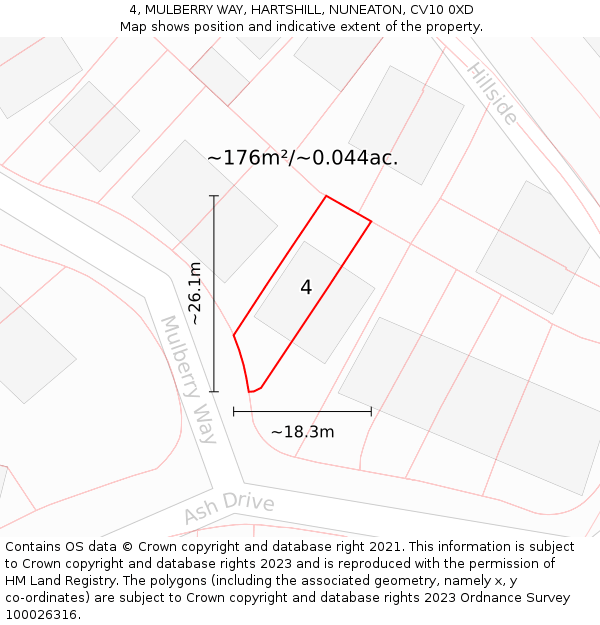 4, MULBERRY WAY, HARTSHILL, NUNEATON, CV10 0XD: Plot and title map