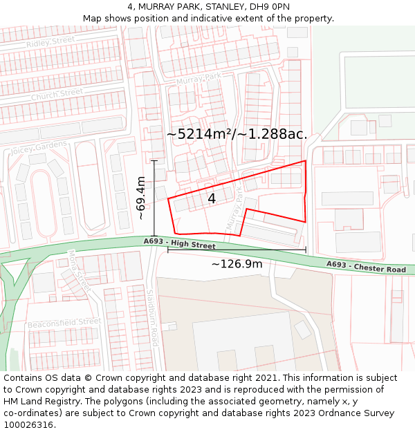 4, MURRAY PARK, STANLEY, DH9 0PN: Plot and title map