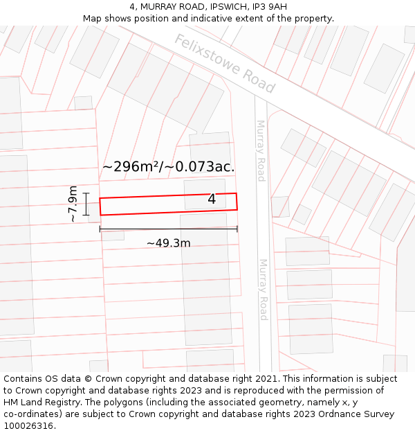 4, MURRAY ROAD, IPSWICH, IP3 9AH: Plot and title map