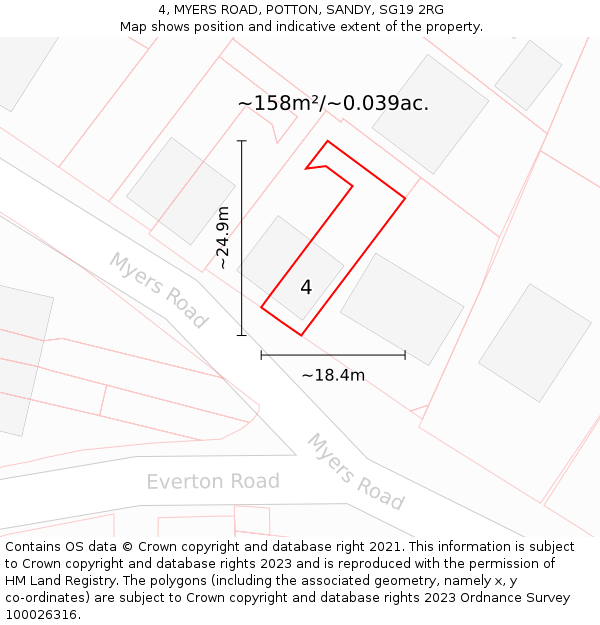 4, MYERS ROAD, POTTON, SANDY, SG19 2RG: Plot and title map