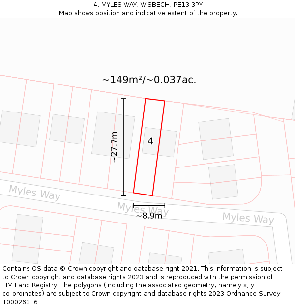 4, MYLES WAY, WISBECH, PE13 3PY: Plot and title map