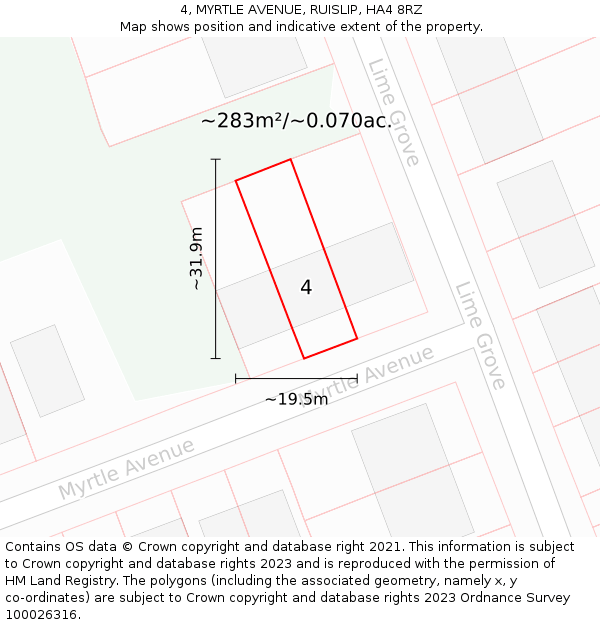 4, MYRTLE AVENUE, RUISLIP, HA4 8RZ: Plot and title map