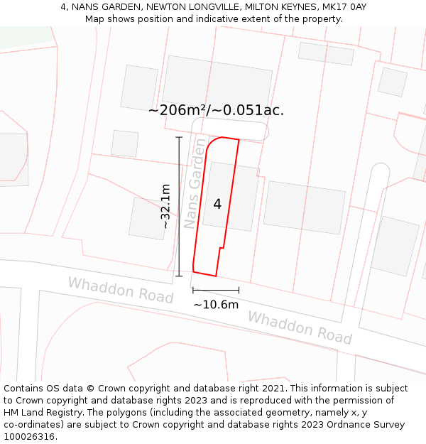 4, NANS GARDEN, NEWTON LONGVILLE, MILTON KEYNES, MK17 0AY: Plot and title map