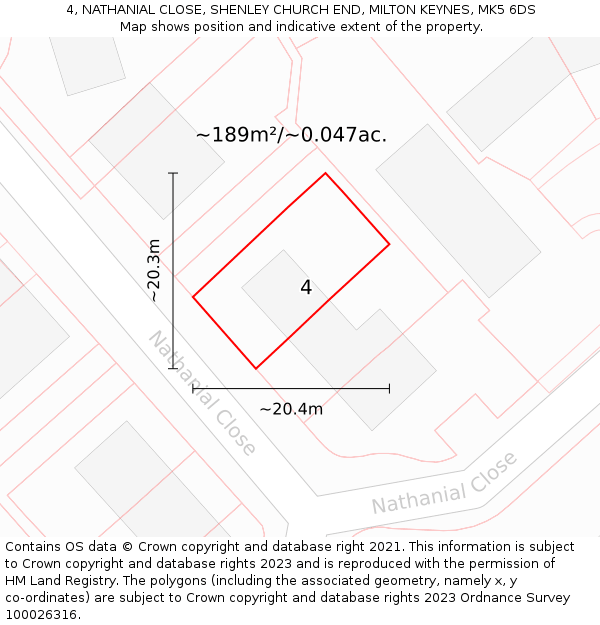 4, NATHANIAL CLOSE, SHENLEY CHURCH END, MILTON KEYNES, MK5 6DS: Plot and title map