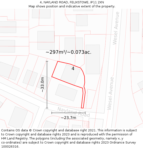 4, NAYLAND ROAD, FELIXSTOWE, IP11 2XN: Plot and title map