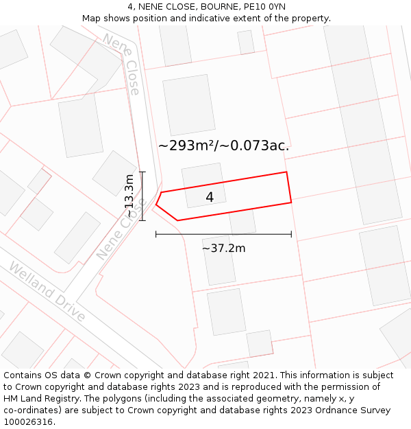 4, NENE CLOSE, BOURNE, PE10 0YN: Plot and title map