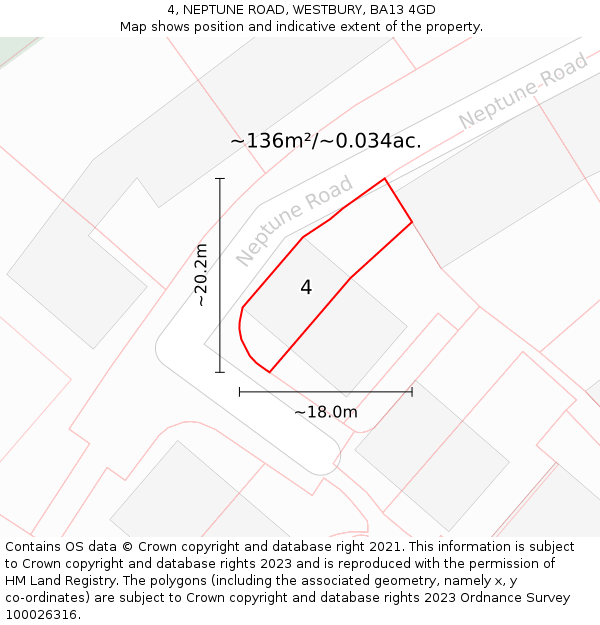 4, NEPTUNE ROAD, WESTBURY, BA13 4GD: Plot and title map