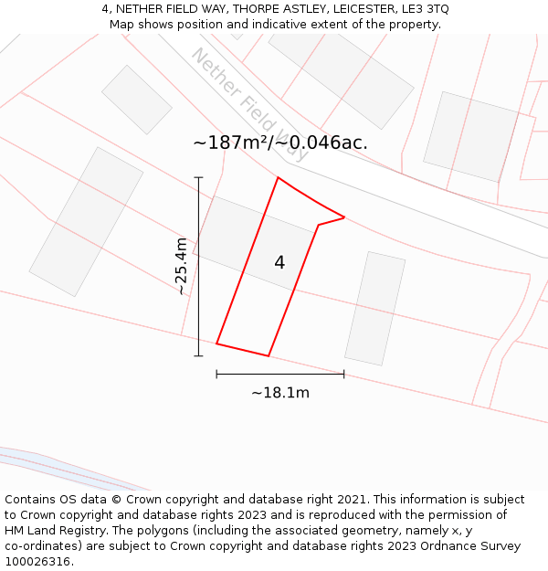 4, NETHER FIELD WAY, THORPE ASTLEY, LEICESTER, LE3 3TQ: Plot and title map