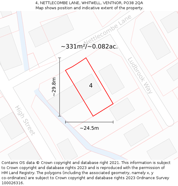 4, NETTLECOMBE LANE, WHITWELL, VENTNOR, PO38 2QA: Plot and title map