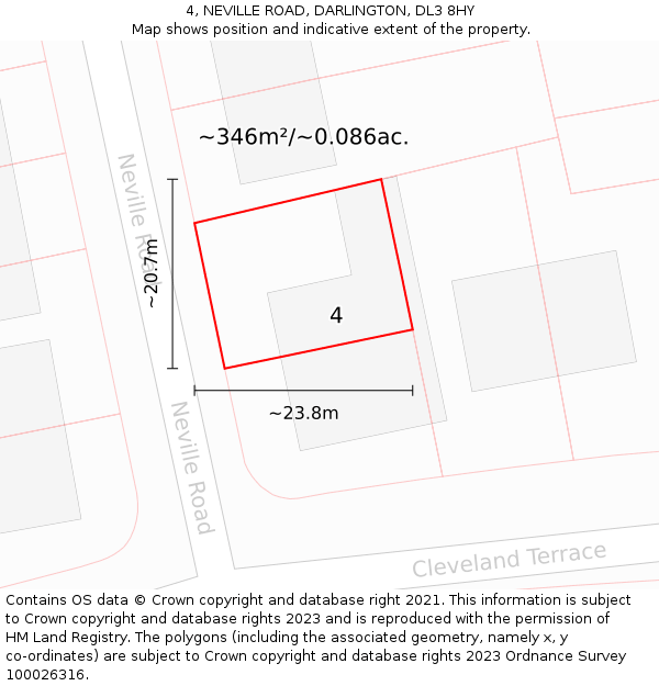 4, NEVILLE ROAD, DARLINGTON, DL3 8HY: Plot and title map