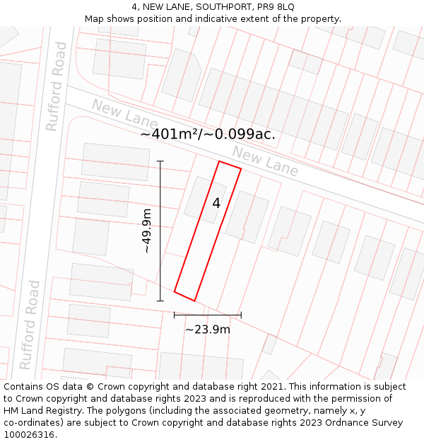 4, NEW LANE, SOUTHPORT, PR9 8LQ: Plot and title map