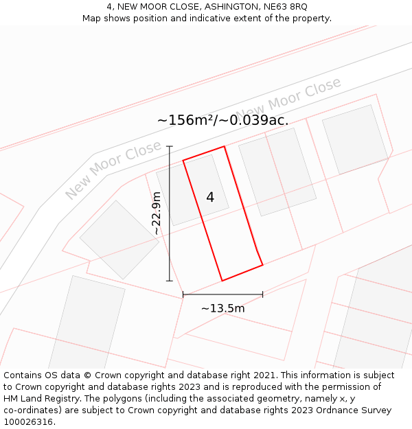 4, NEW MOOR CLOSE, ASHINGTON, NE63 8RQ: Plot and title map