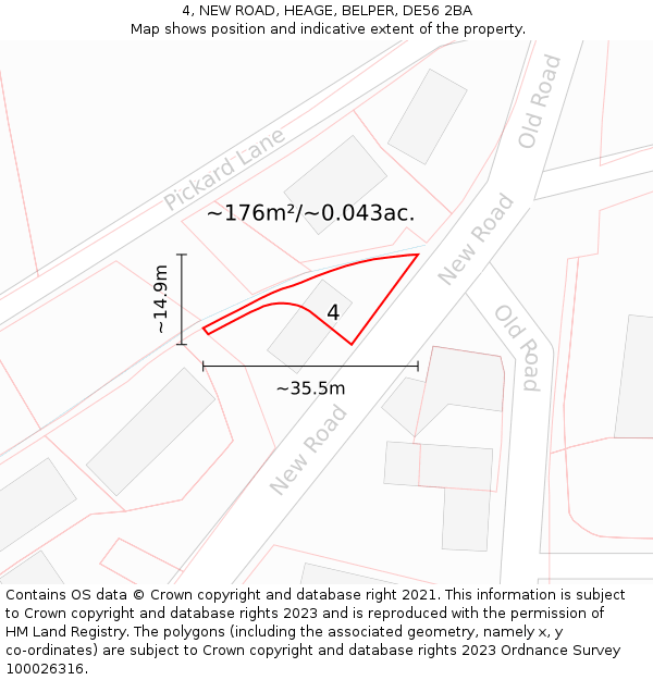 4, NEW ROAD, HEAGE, BELPER, DE56 2BA: Plot and title map