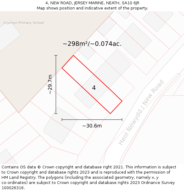 4, NEW ROAD, JERSEY MARINE, NEATH, SA10 6JR: Plot and title map