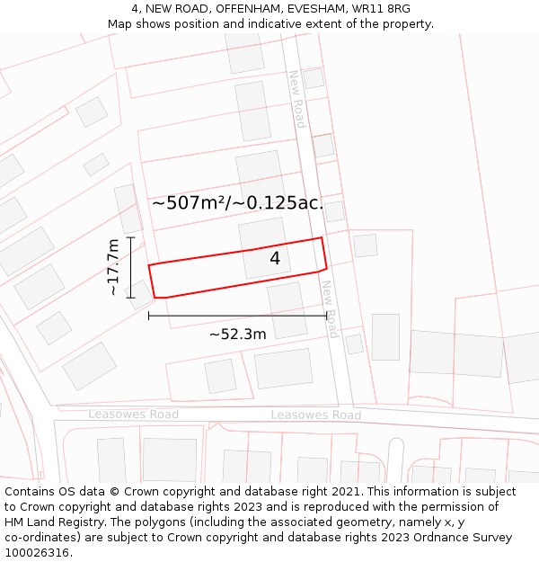 4, NEW ROAD, OFFENHAM, EVESHAM, WR11 8RG: Plot and title map