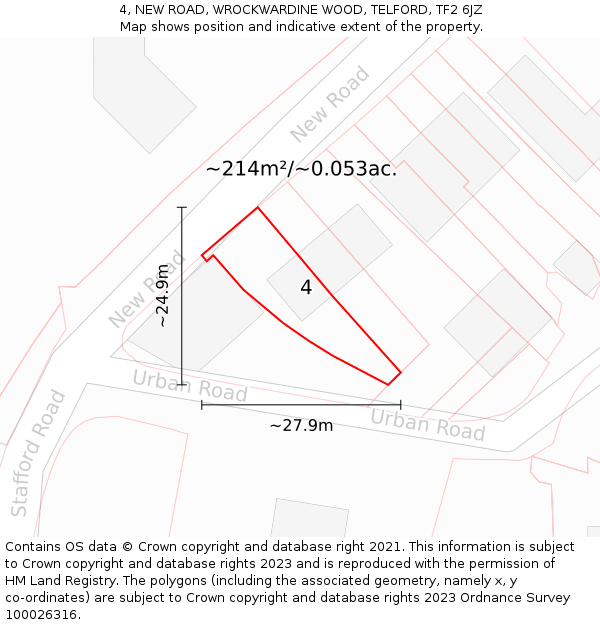 4, NEW ROAD, WROCKWARDINE WOOD, TELFORD, TF2 6JZ: Plot and title map