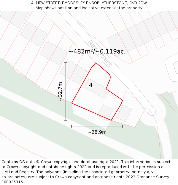 4, NEW STREET, BADDESLEY ENSOR, ATHERSTONE, CV9 2DW: Plot and title map