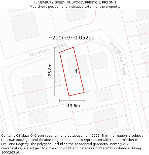 4, NEWBURY GREEN, FULWOOD, PRESTON, PR2 3NN: Plot and title map