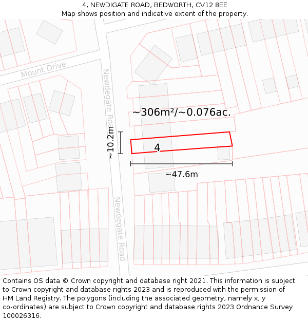 4, NEWDIGATE ROAD, BEDWORTH, CV12 8EE: Plot and title map