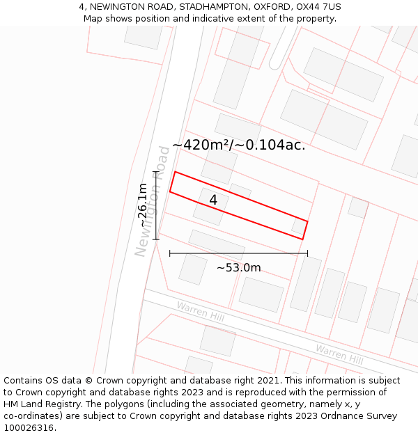 4, NEWINGTON ROAD, STADHAMPTON, OXFORD, OX44 7US: Plot and title map