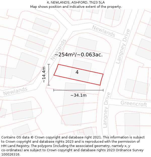 4, NEWLANDS, ASHFORD, TN23 5LA: Plot and title map