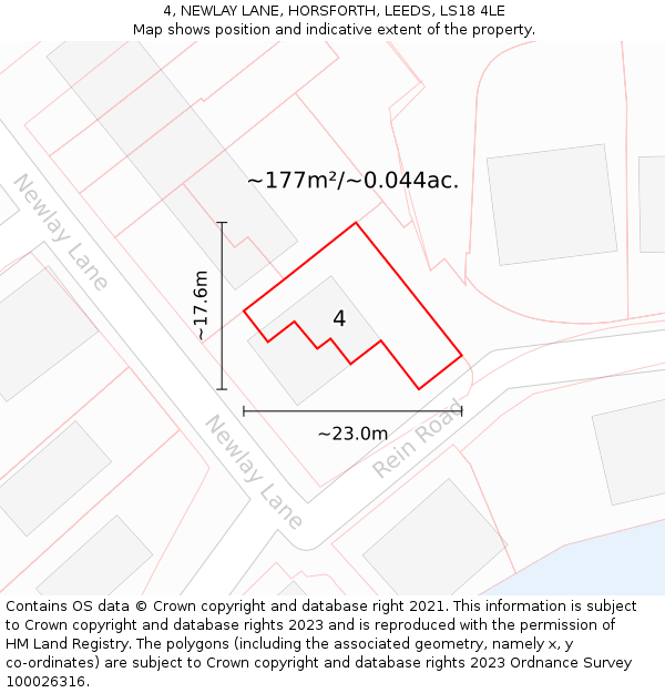 4, NEWLAY LANE, HORSFORTH, LEEDS, LS18 4LE: Plot and title map