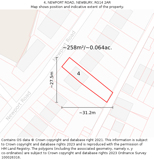 4, NEWPORT ROAD, NEWBURY, RG14 2AR: Plot and title map