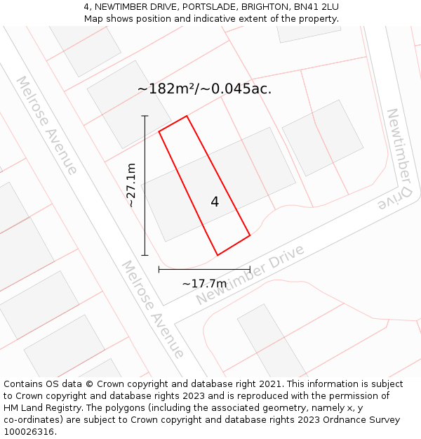 4, NEWTIMBER DRIVE, PORTSLADE, BRIGHTON, BN41 2LU: Plot and title map