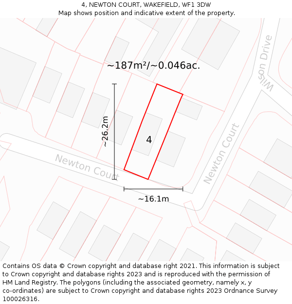 4, NEWTON COURT, WAKEFIELD, WF1 3DW: Plot and title map