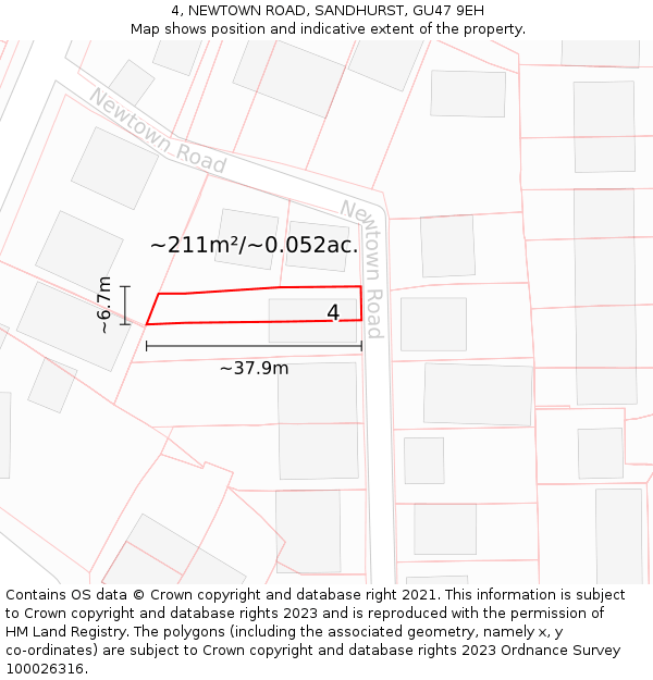 4, NEWTOWN ROAD, SANDHURST, GU47 9EH: Plot and title map