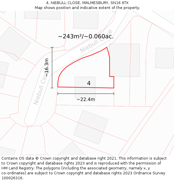 4, NIEBULL CLOSE, MALMESBURY, SN16 9TX: Plot and title map