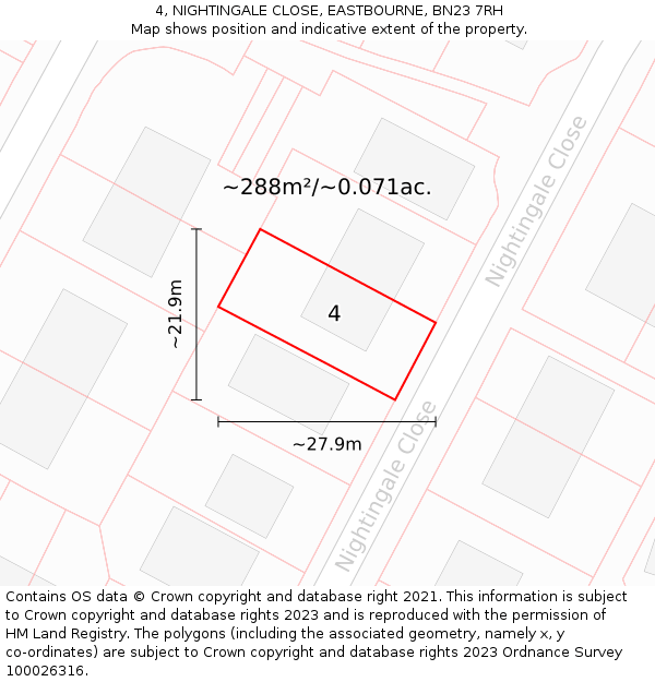 4, NIGHTINGALE CLOSE, EASTBOURNE, BN23 7RH: Plot and title map