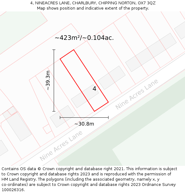 4, NINEACRES LANE, CHARLBURY, CHIPPING NORTON, OX7 3QZ: Plot and title map