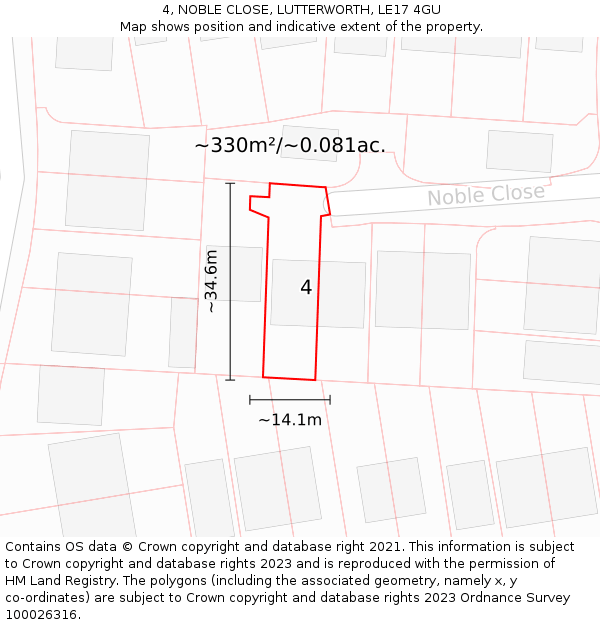 4, NOBLE CLOSE, LUTTERWORTH, LE17 4GU: Plot and title map