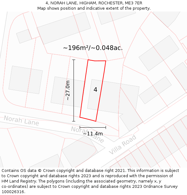 4, NORAH LANE, HIGHAM, ROCHESTER, ME3 7ER: Plot and title map