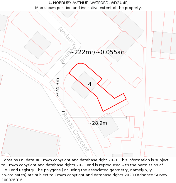 4, NORBURY AVENUE, WATFORD, WD24 4PJ: Plot and title map