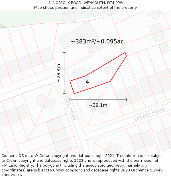 4, NORFOLK ROAD, WEYMOUTH, DT4 0PW: Plot and title map