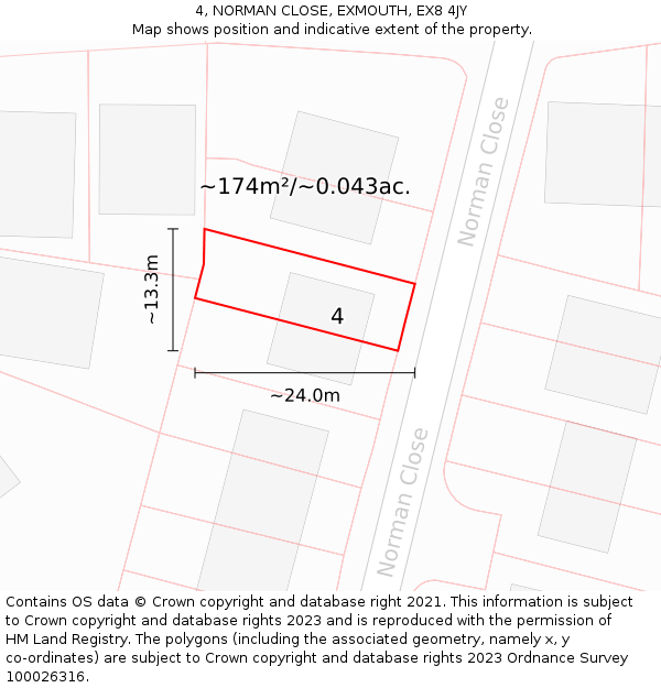 4, NORMAN CLOSE, EXMOUTH, EX8 4JY: Plot and title map