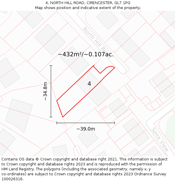 4, NORTH HILL ROAD, CIRENCESTER, GL7 1PG: Plot and title map